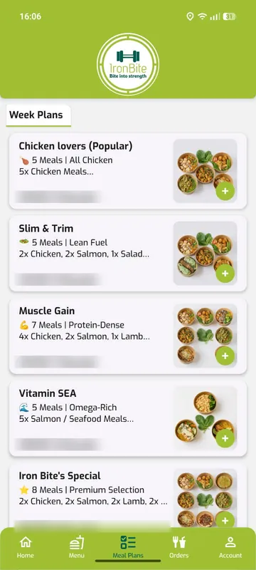 Ironbite app week plans screen